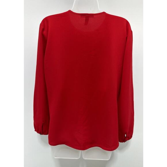 LAUREN RALPH LAUREN red polyester blouse long sleeve size L - Picture 2 of 8